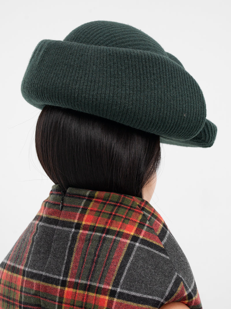 Green Sculptural Padded Knit Ushanka (HA02370-0483-FOREST-GREEN)