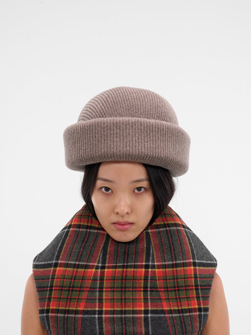 Beige Sculptural Padded Knit Beanie (HA04023-0269-BEIGE)