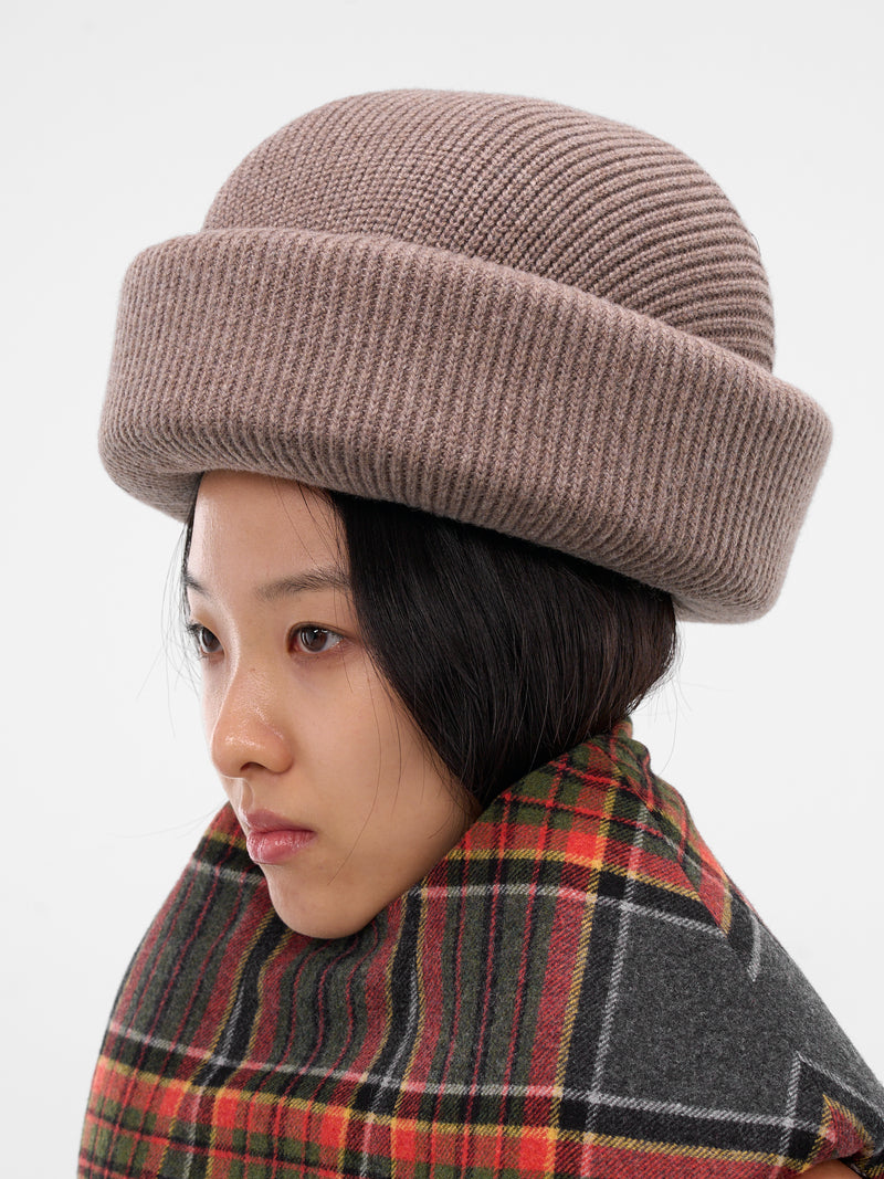Beige Sculptural Padded Knit Beanie (HA04023-0269-BEIGE)