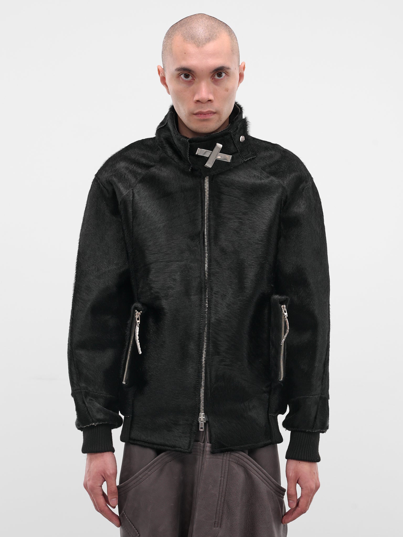 Black Short-Hair Bomber Jacket (HAIRY-BOMBER-BLACK)