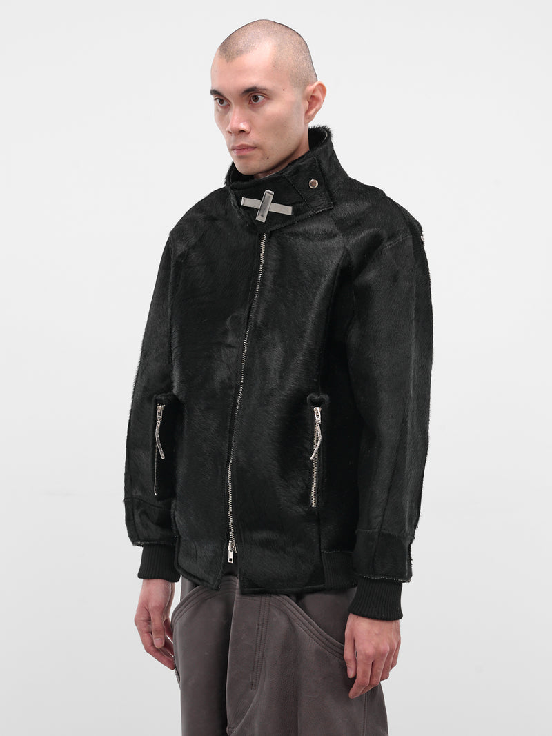 Black Short-Hair Bomber Jacket (HAIRY-BOMBER-BLACK)