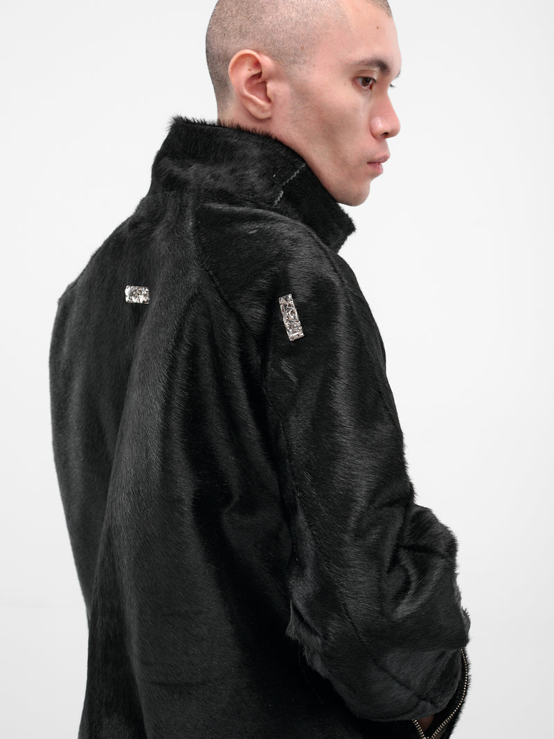 Black Short-Hair Bomber Jacket (HAIRY-BOMBER-BLACK)