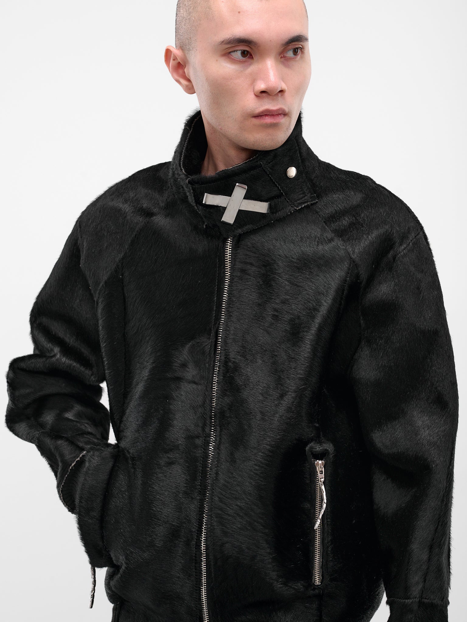 Black Short-Hair Bomber Jacket (HAIRY-BOMBER-BLACK)