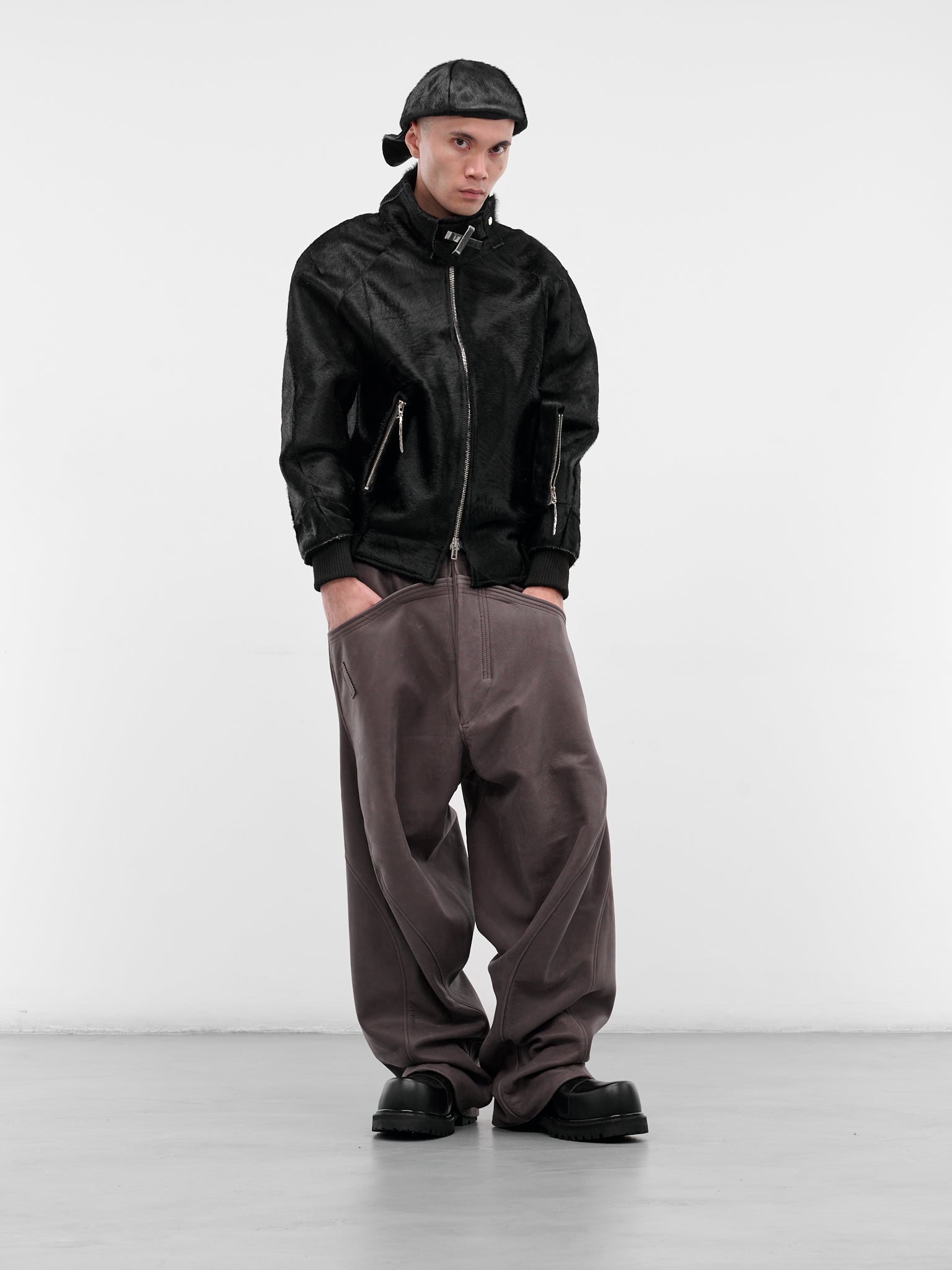 Black Short-Hair Bomber Jacket (HAIRY-BOMBER-BLACK)