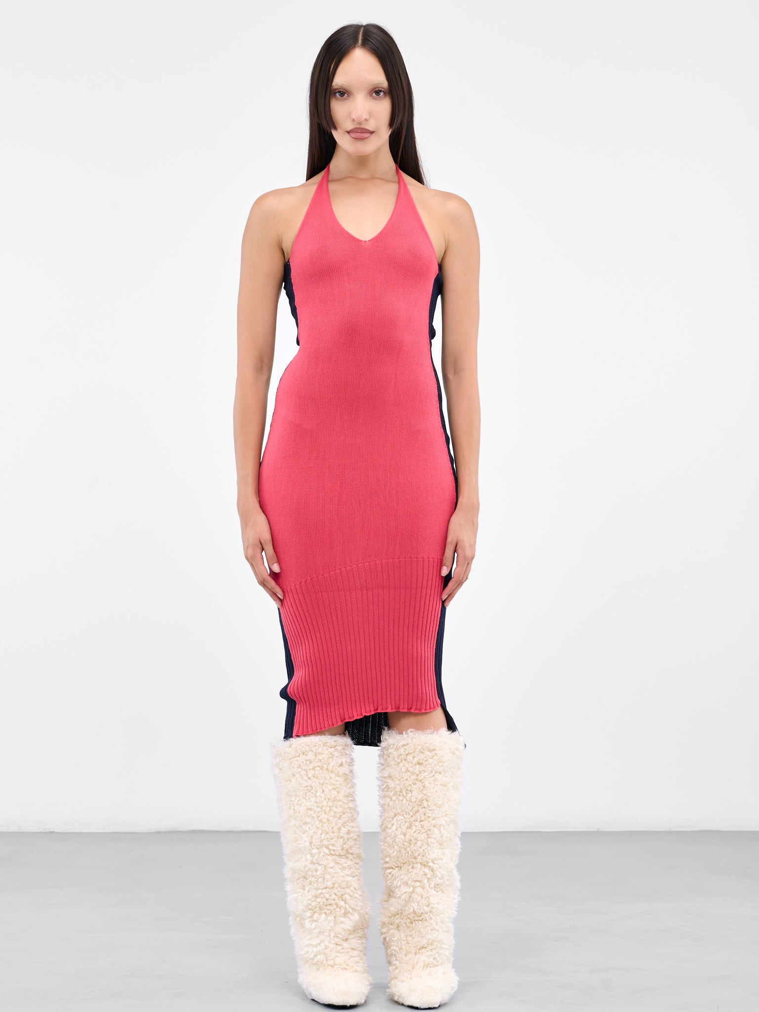 blush ribbed dress Frieda Cowl Neck Side Split Ribbed Midi Dress Blush