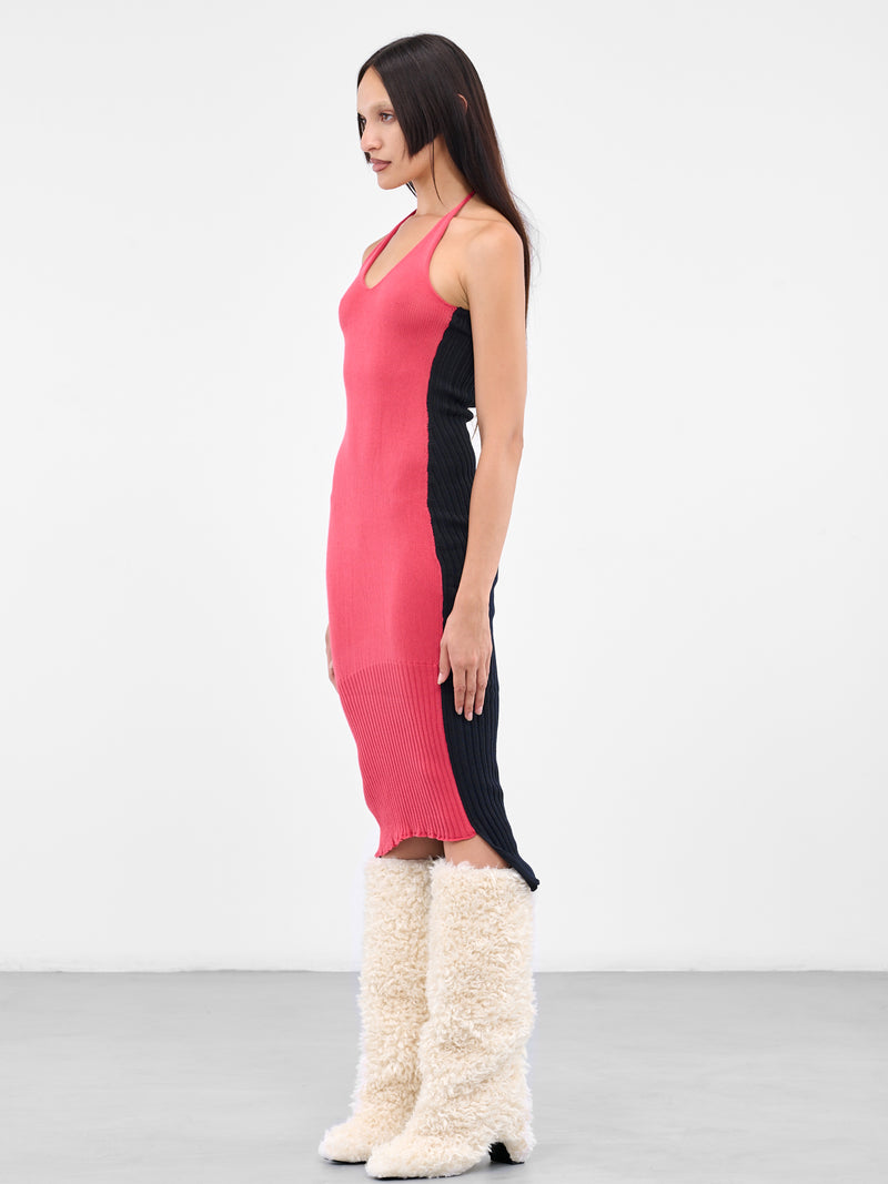 Asymmetric Rib Midi Dress (HALTER-ANKLE-DRESS-BLUSH-INDIG)