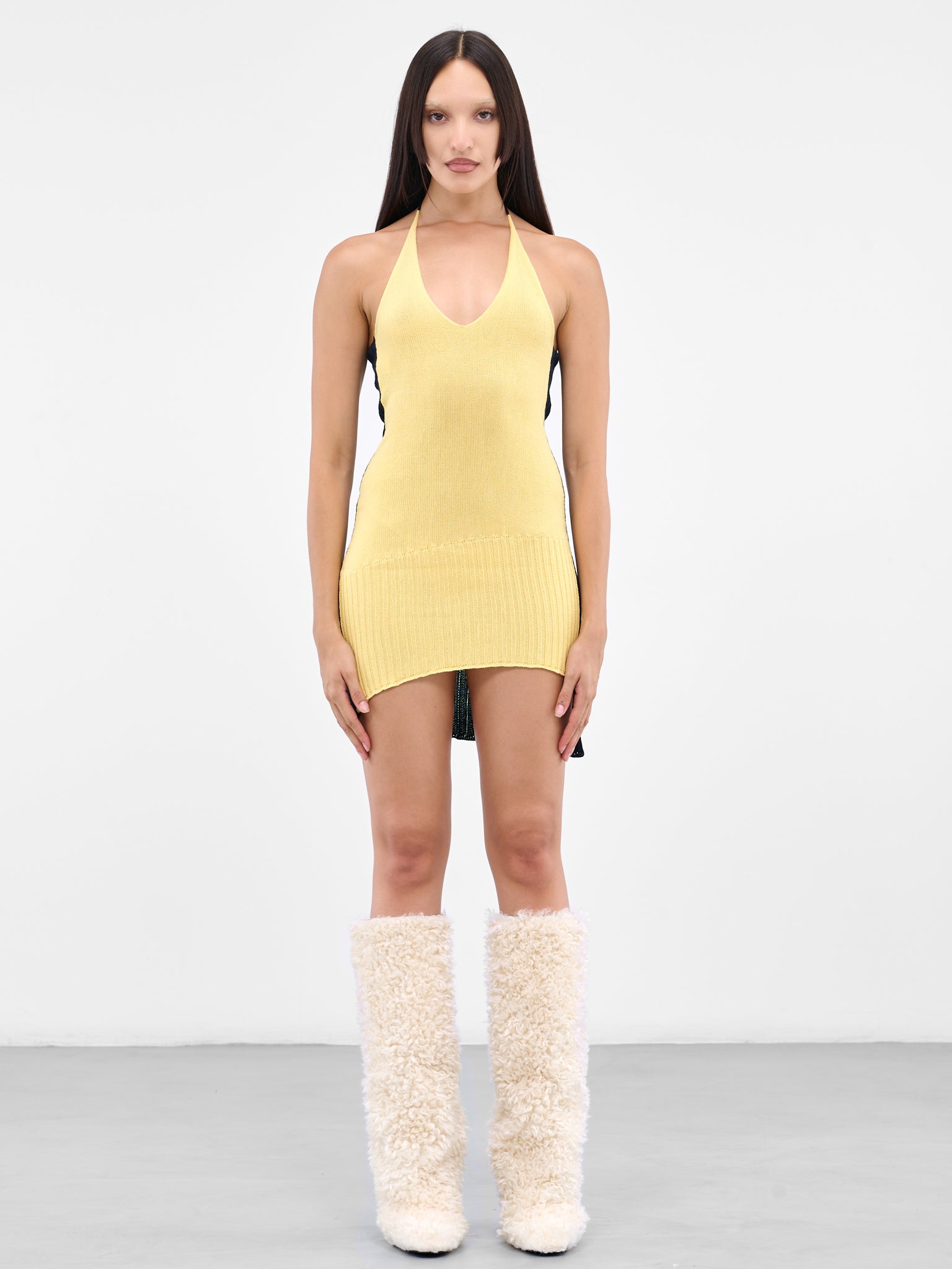 Elliss | H.Lorenzo|Asymmetric Rib Mini Dress (HALTER-MINI-DRESS-MIMOSA-INDIG), S / Yellow Elliss | H.Lorenzo|Asymmetric Rib Mini Dress (HALTER-MINI-DRESS-MIMOSA-INDIG), S / Yellow