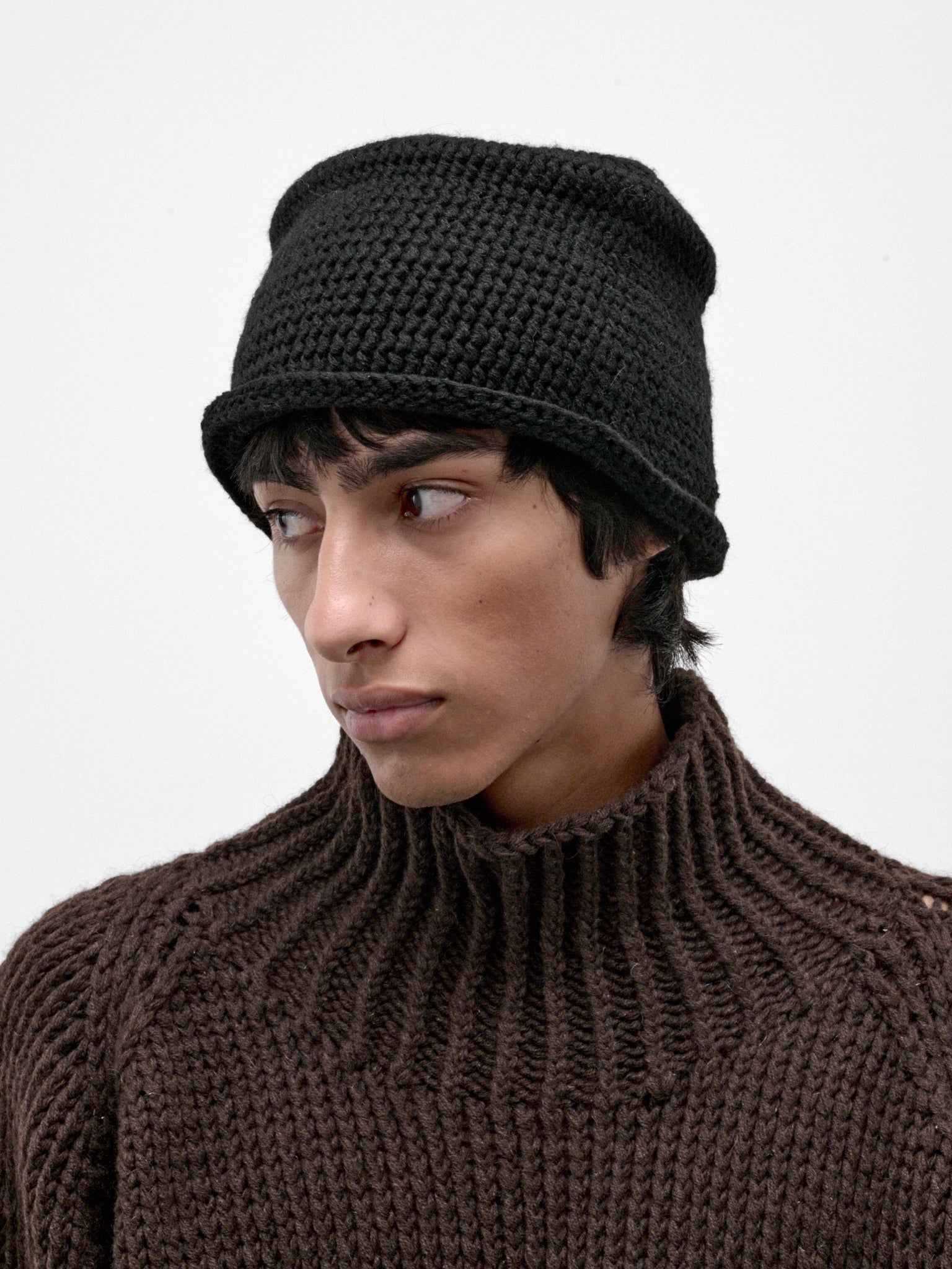 Black Yak Wool Crochet Hat (HAT#13-BLACK)