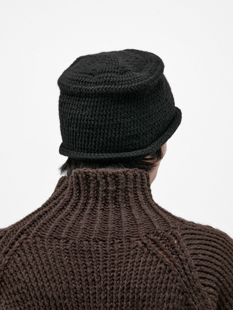 Black Yak Wool Crochet Hat (HAT#13-BLACK)