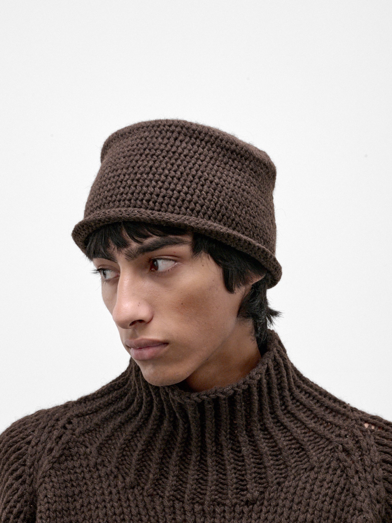 Brown Yak Wool Crochet Hat (HAT#13-DARK-BROWN)