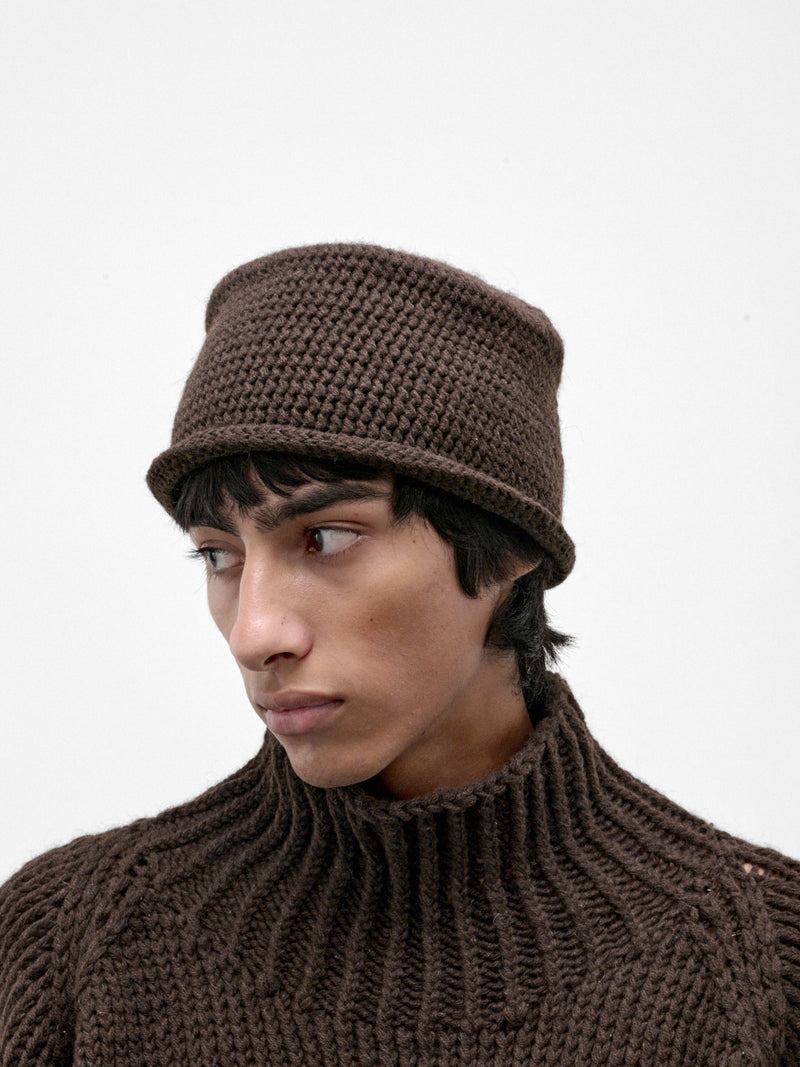 Brown Yak Wool Crochet Hat (HAT#13-DARK-BROWN)