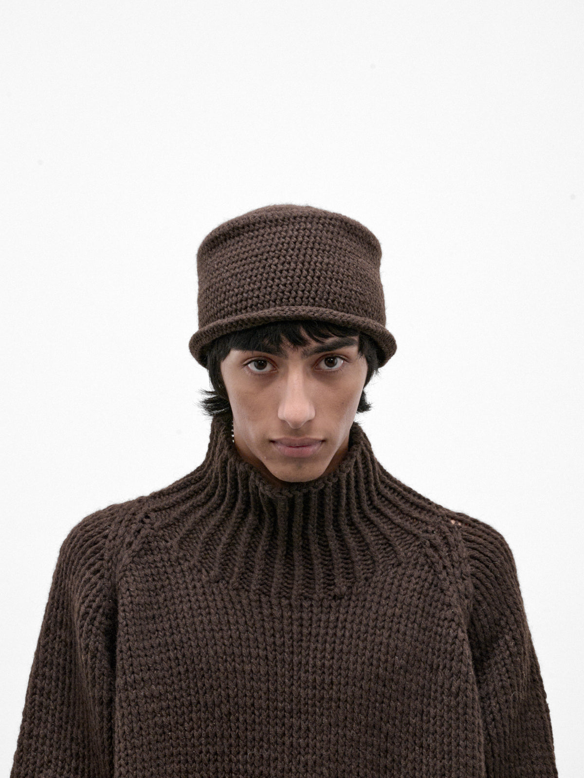 Brown Yak Wool Crochet Hat (HAT#13-DARK-BROWN)