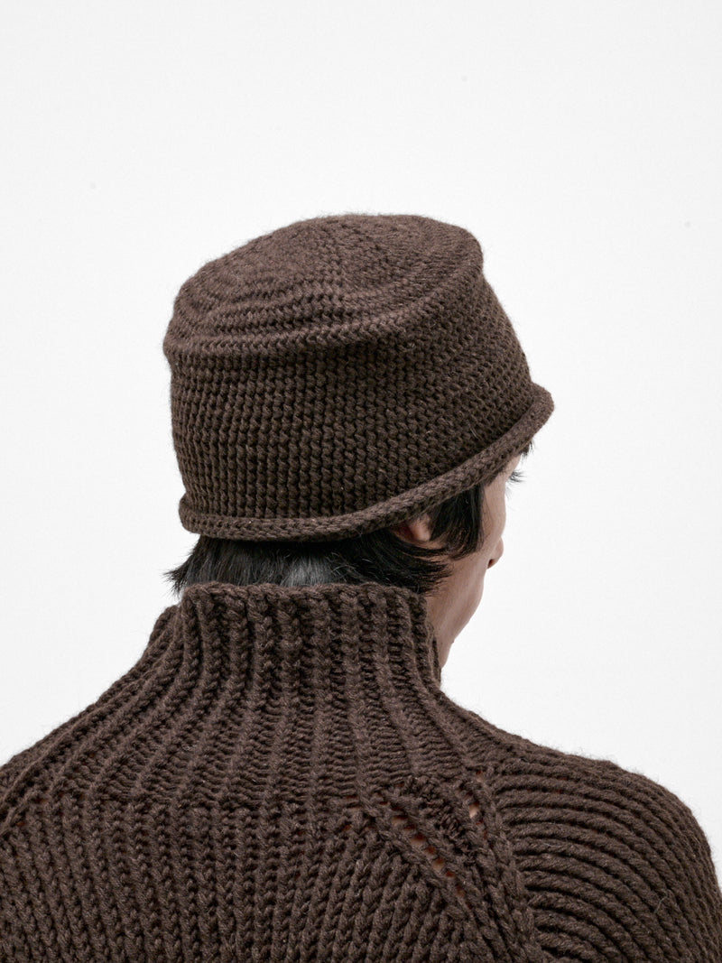 Brown Yak Wool Crochet Hat (HAT#13-DARK-BROWN)