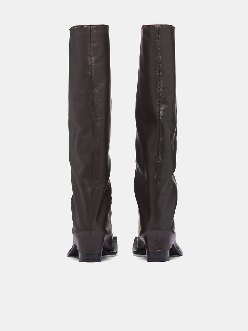 Havva Chunky Heel Leather Boots (HAVB-CHOBR-CHOCOLATE-BROWN)