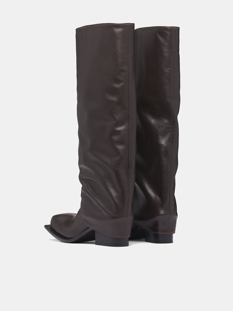 Havva Chunky Heel Leather Boots (HAVB-CHOBR-CHOCOLATE-BROWN)