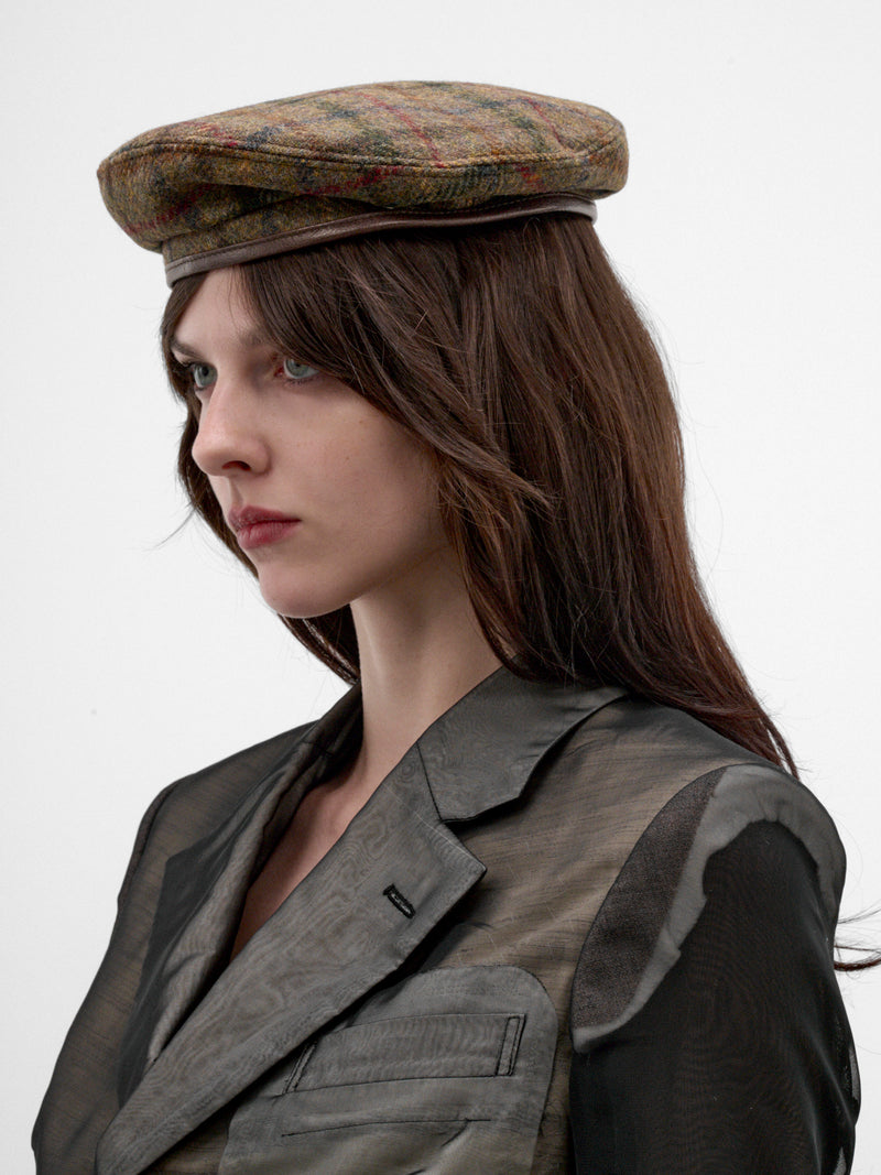 Plaid Wool Beret (HAW0062-5081-TESTA-DI-MORO)