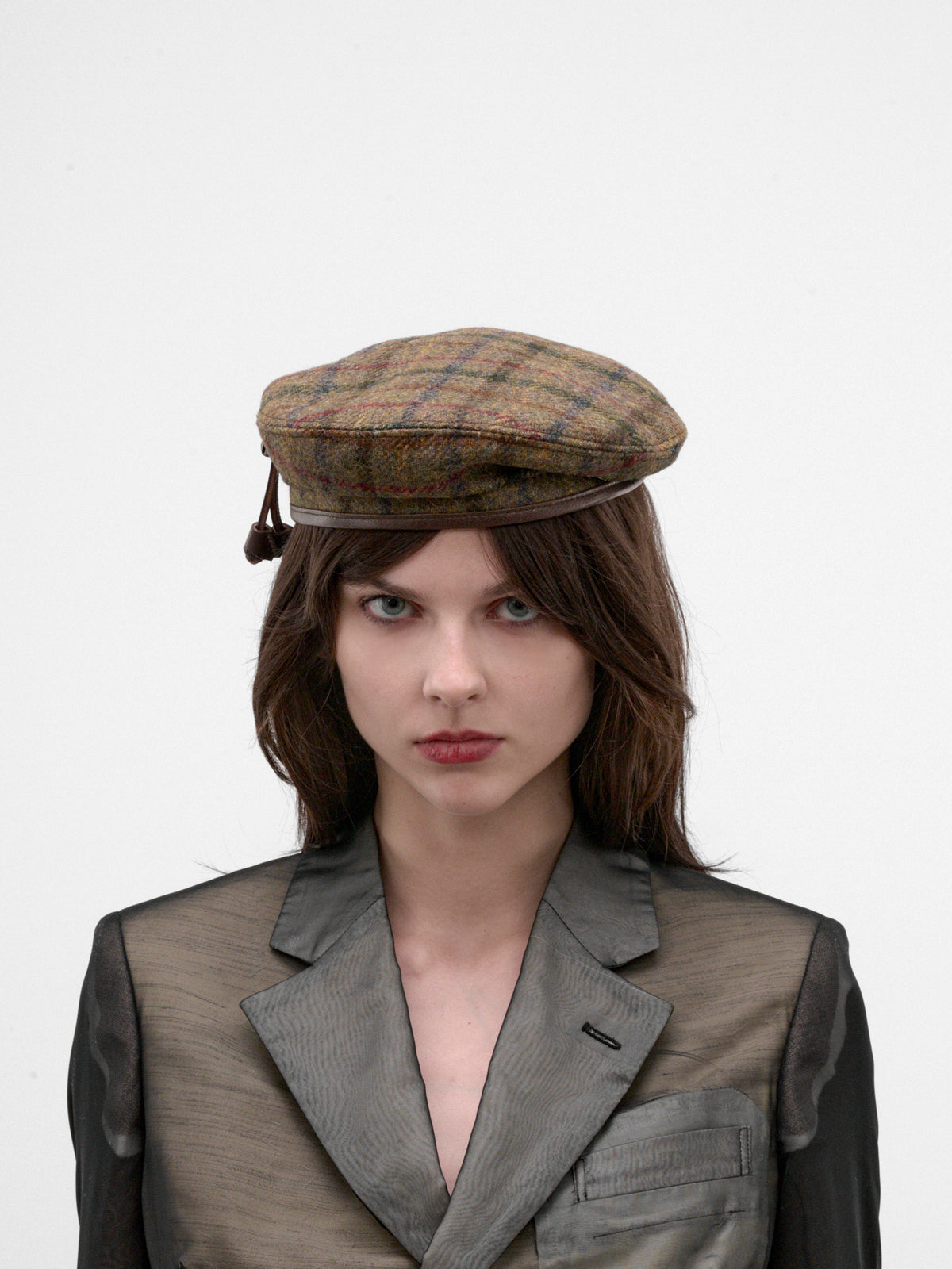 Plaid Wool Beret (HAW0062-5081-TESTA-DI-MORO)