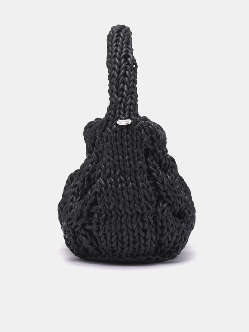Small Leather Cable Knit Bag (HB0712-LA0365-BLACK)