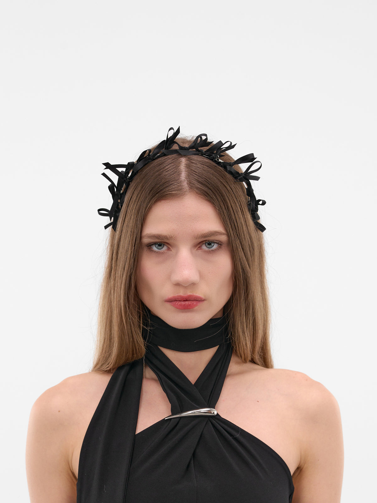 Black Ribbon Iron Headband (HDP02-SILVER-BLACK)