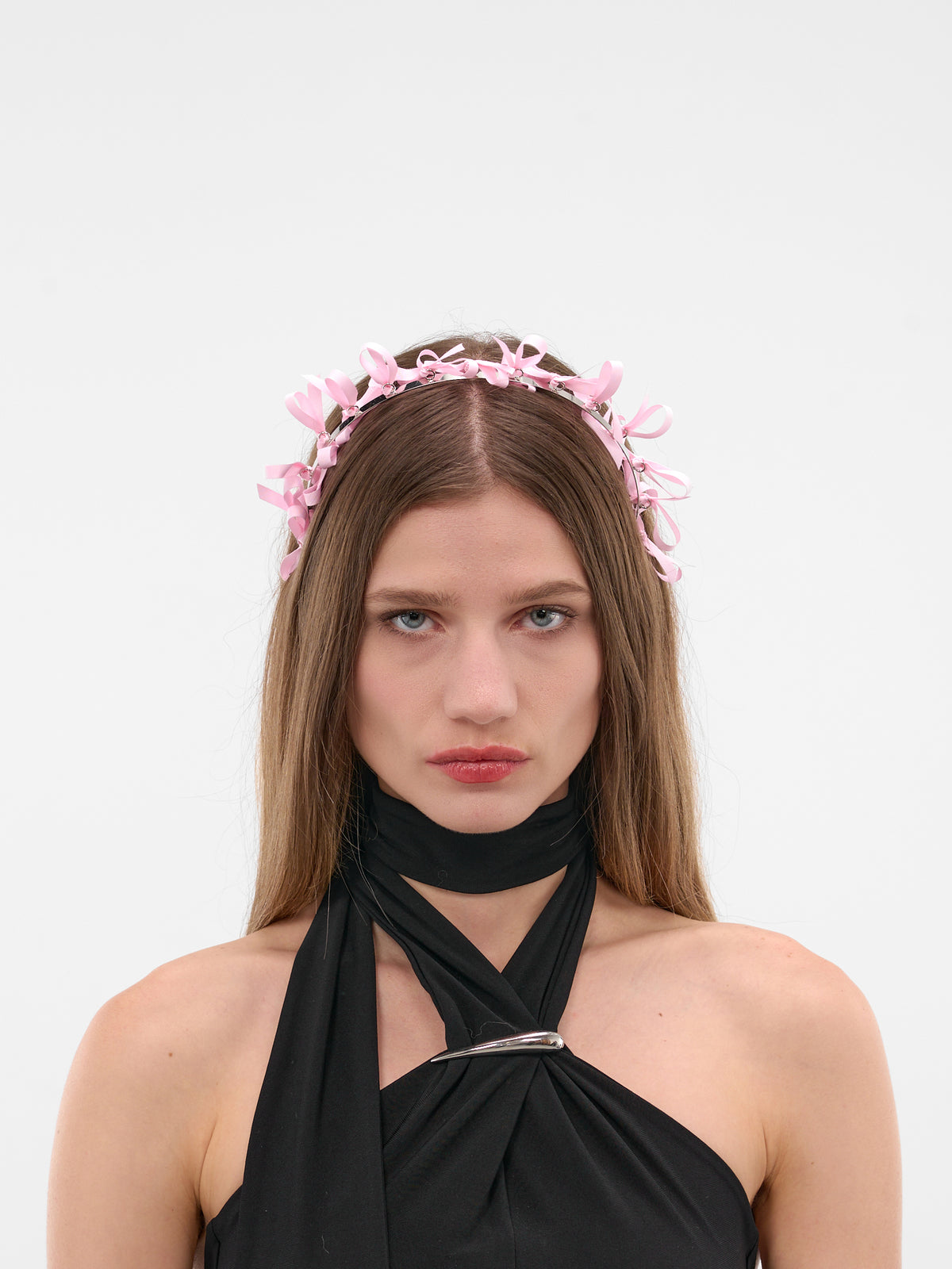 Pink Ribbon Iron Headband (HDP02-SILVER-PINK)