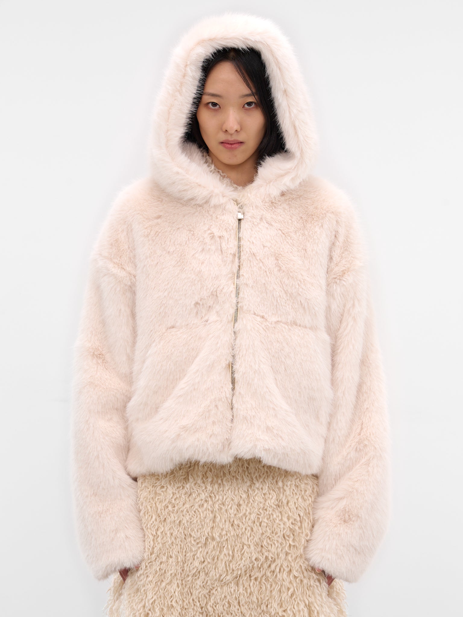 White Fur Hooded Zip Jacket (HFJ001-HOODED-FUR-OFF-WHITE)