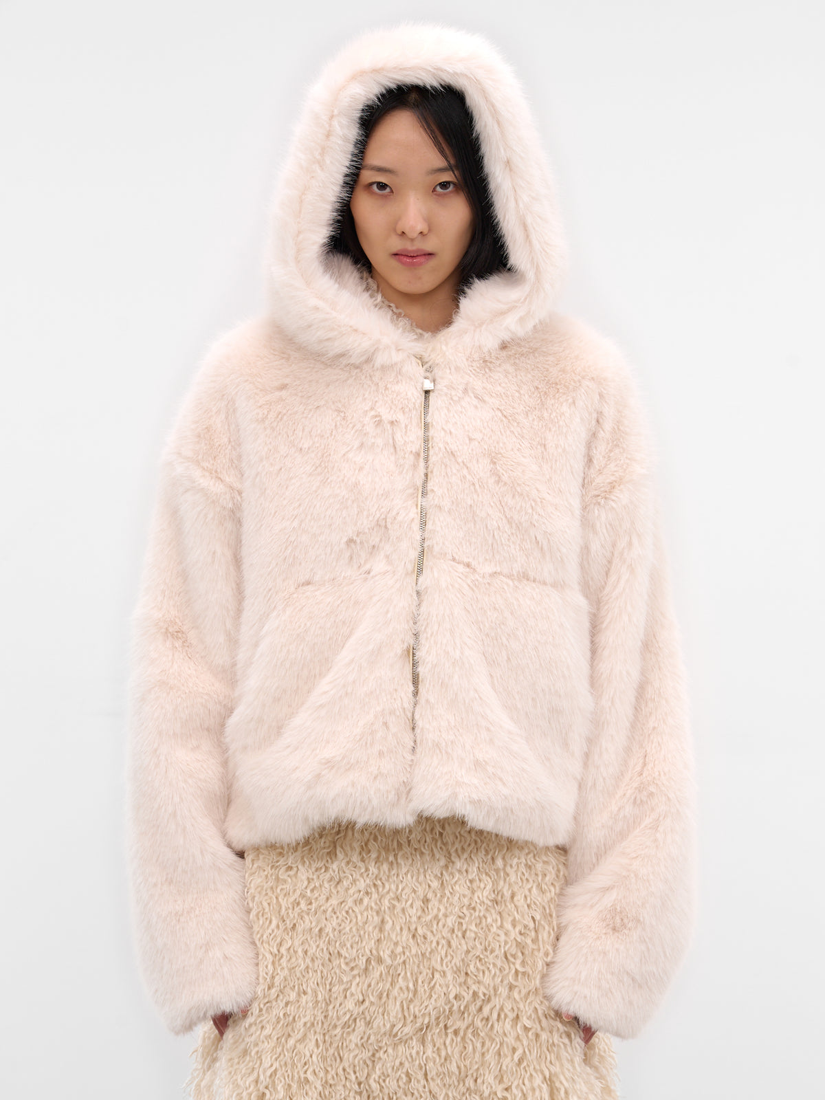 White Fur Hooded Zip Jacket (HFJ001-HOODED-FUR-OFF-WHITE)