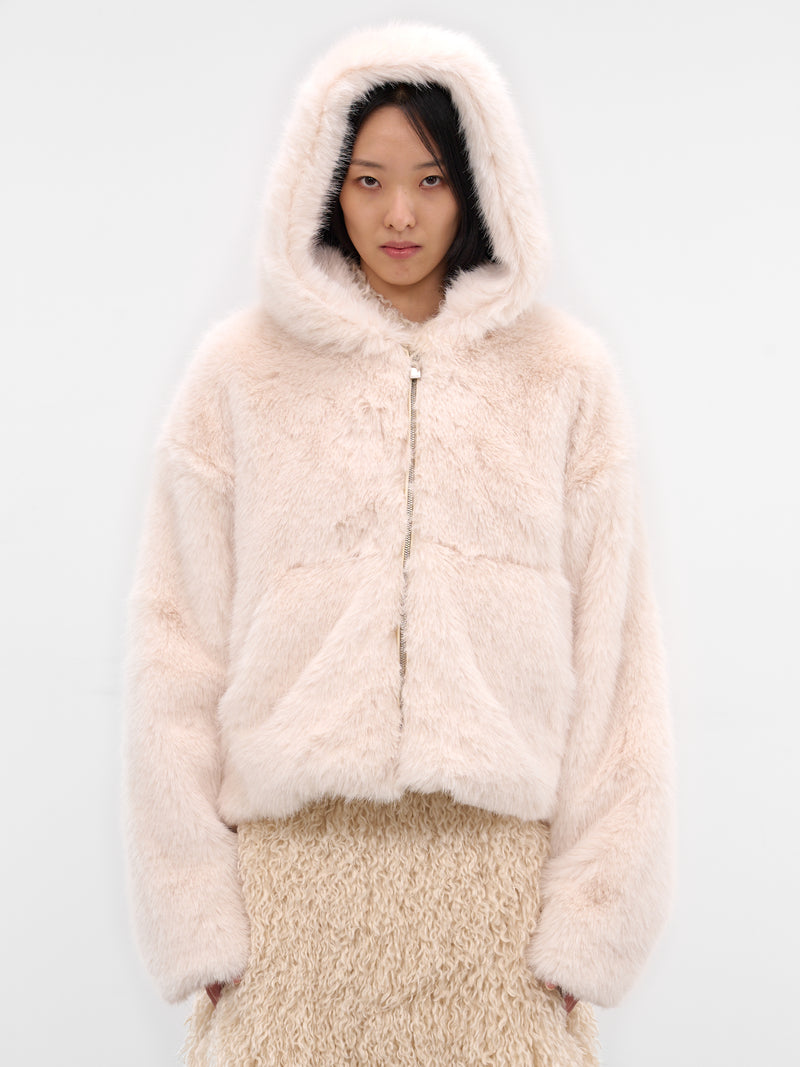 White Fur Hooded Zip Jacket (HFJ001-HOODED-FUR-OFF-WHITE)