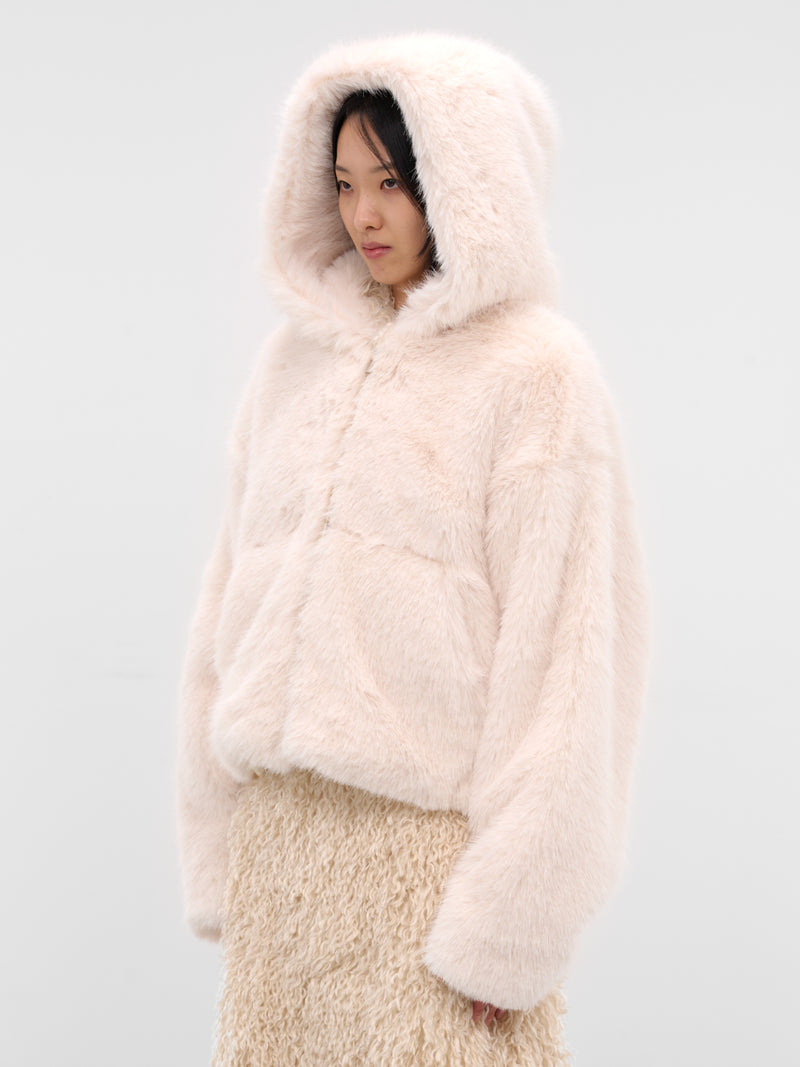 White Fur Hooded Zip Jacket (HFJ001-HOODED-FUR-OFF-WHITE)