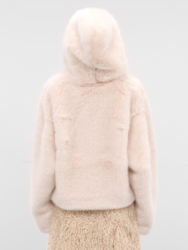 White Fur Hooded Zip Jacket (HFJ001-HOODED-FUR-OFF-WHITE)