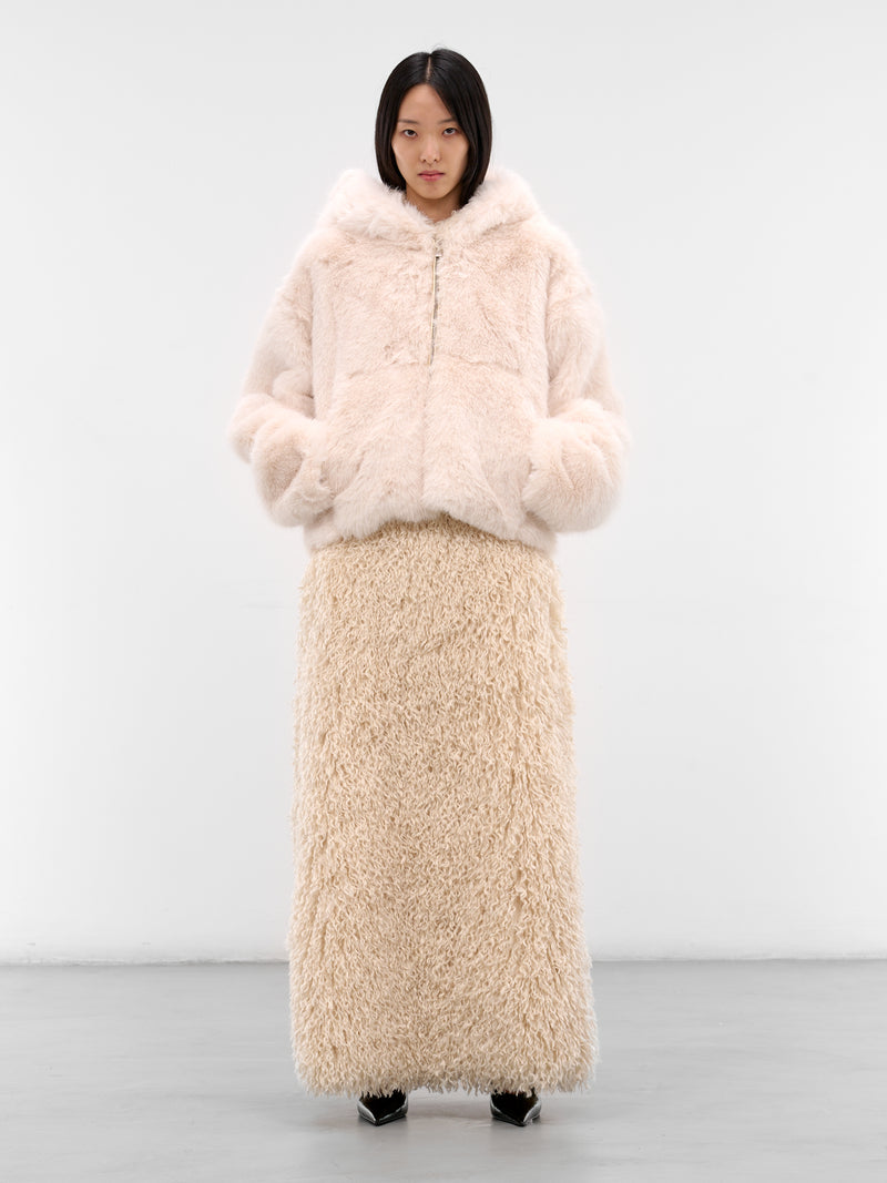 White Fur Hooded Zip Jacket (HFJ001-HOODED-FUR-OFF-WHITE)