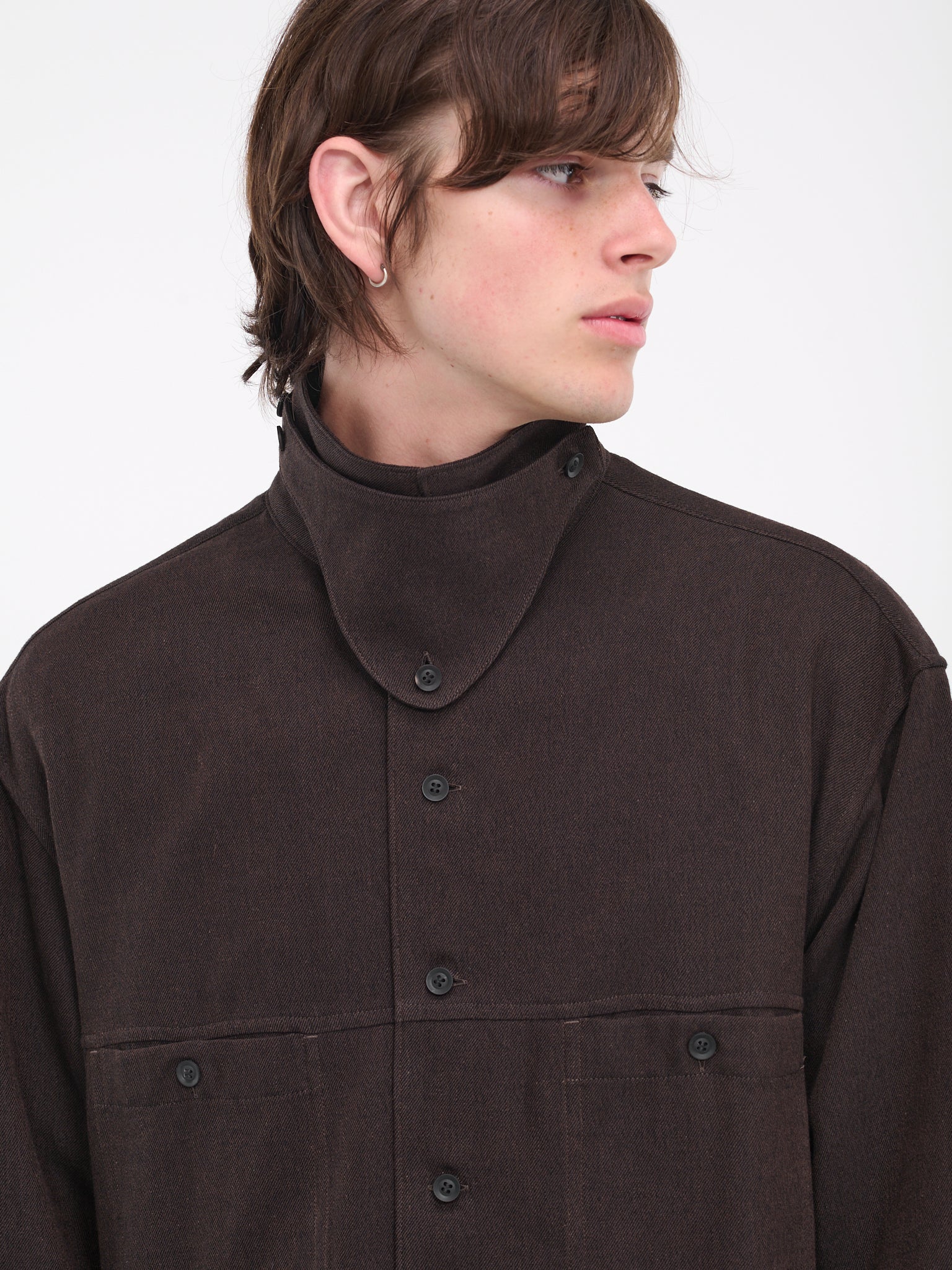 Open Collar Coat (HJ-B10-121-1-BROWN)
