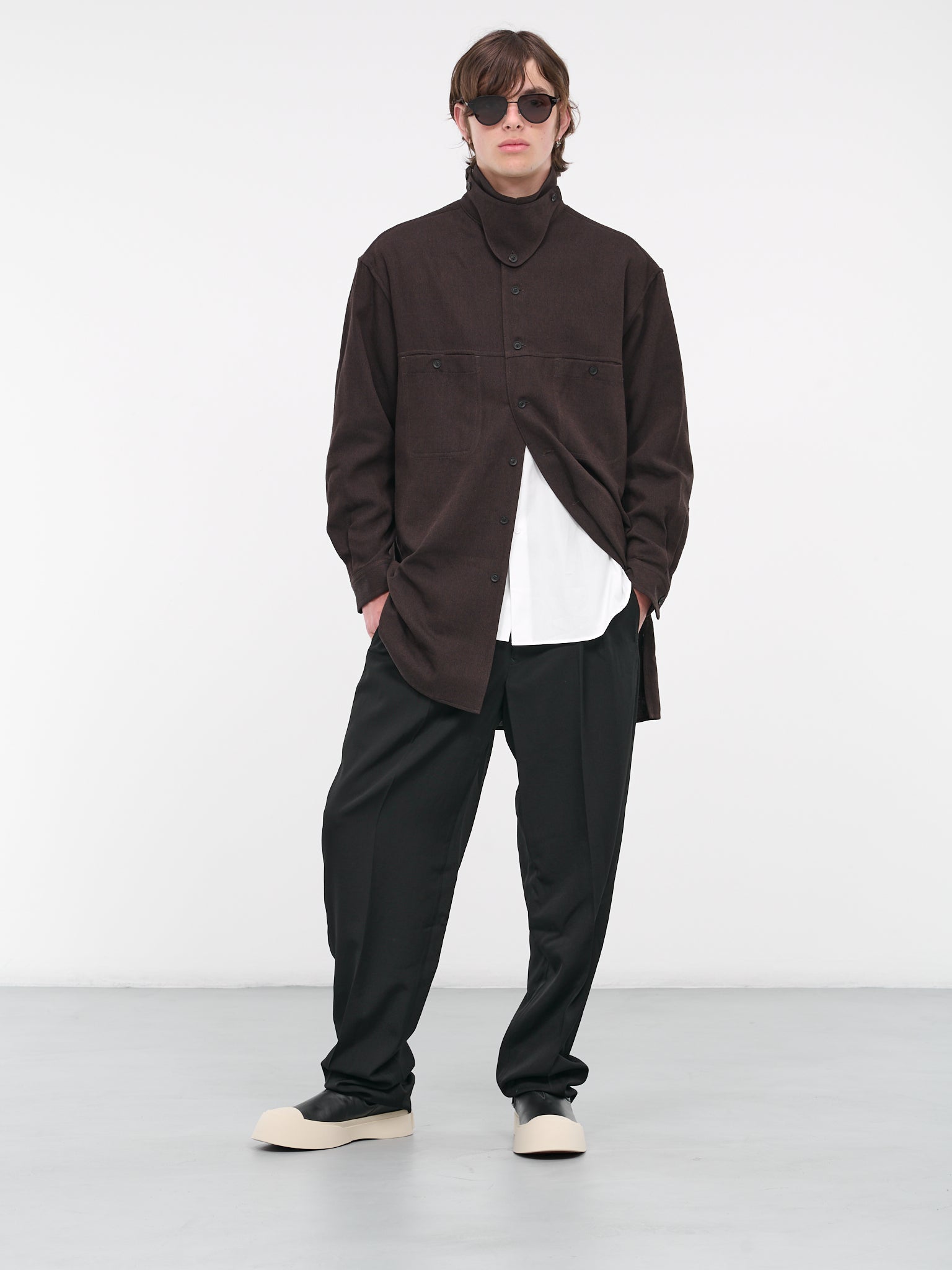 Open Collar Coat (HJ-B10-121-1-BROWN)