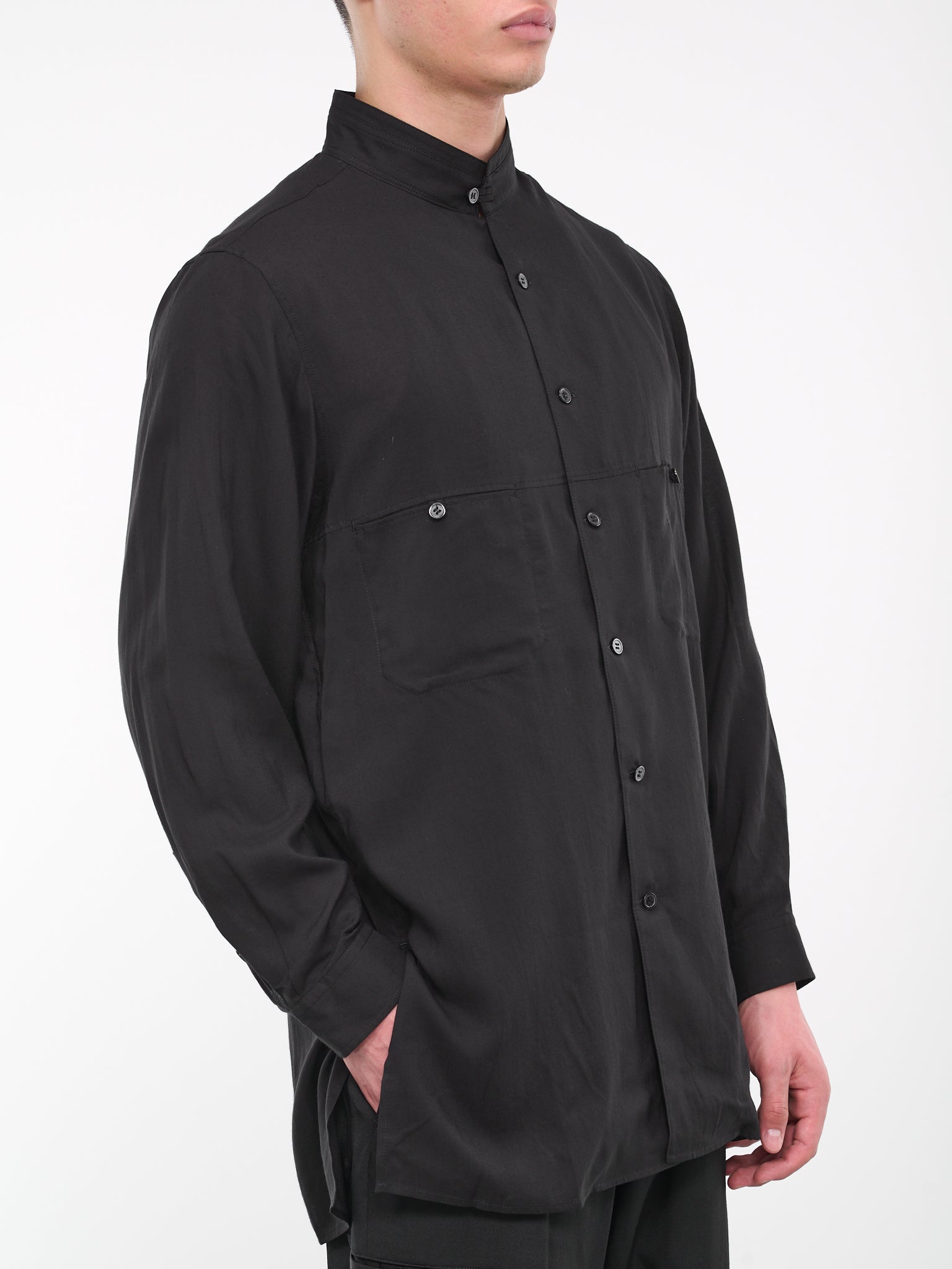 Mandarin Collar Panel Shirt (HJ-B15-201-1-BLACK)