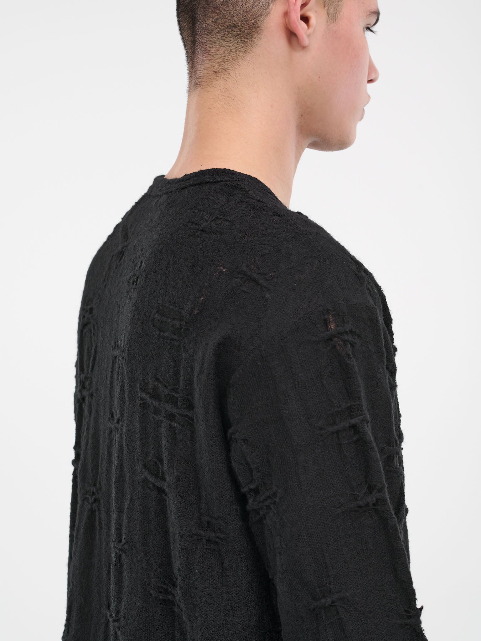 Damaged Knit Sweater (HJ-T36-980-1-BLACK)