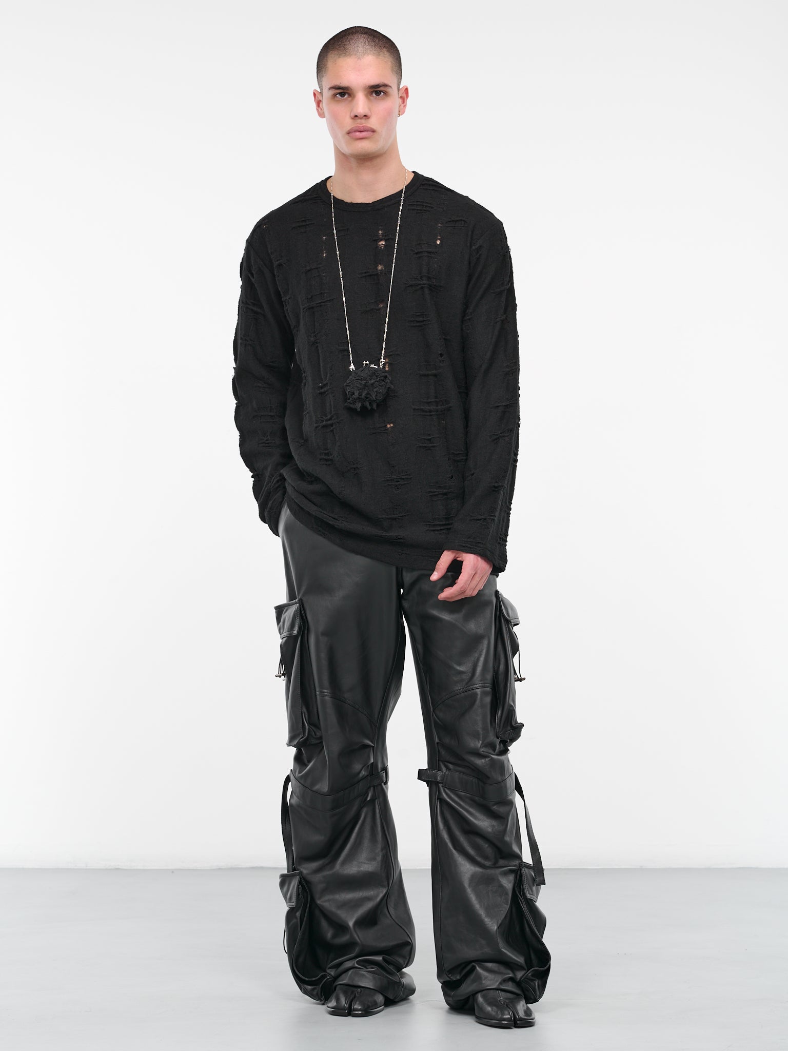 Damaged Knit Sweater (HJ-T36-980-1-BLACK)