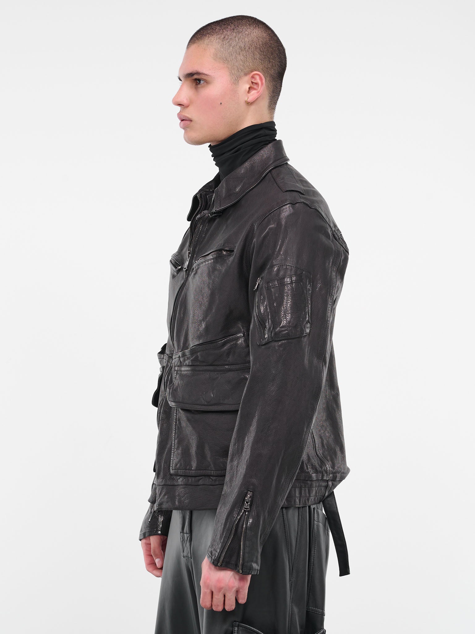 Leather Utility Jacket (HJ-Y94-703-1-BLACK)