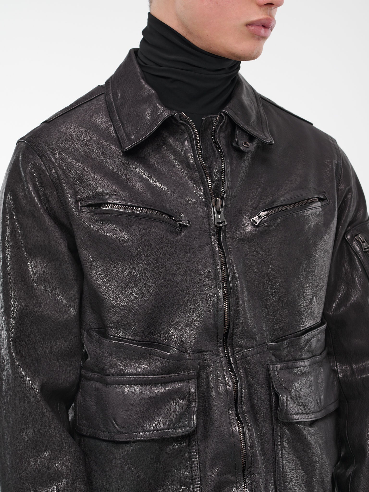 Yohji Yamamoto | H.Lorenzo|Leather Utility Jacket (HJ-Y94-703-1-BLACK), 3 / Black