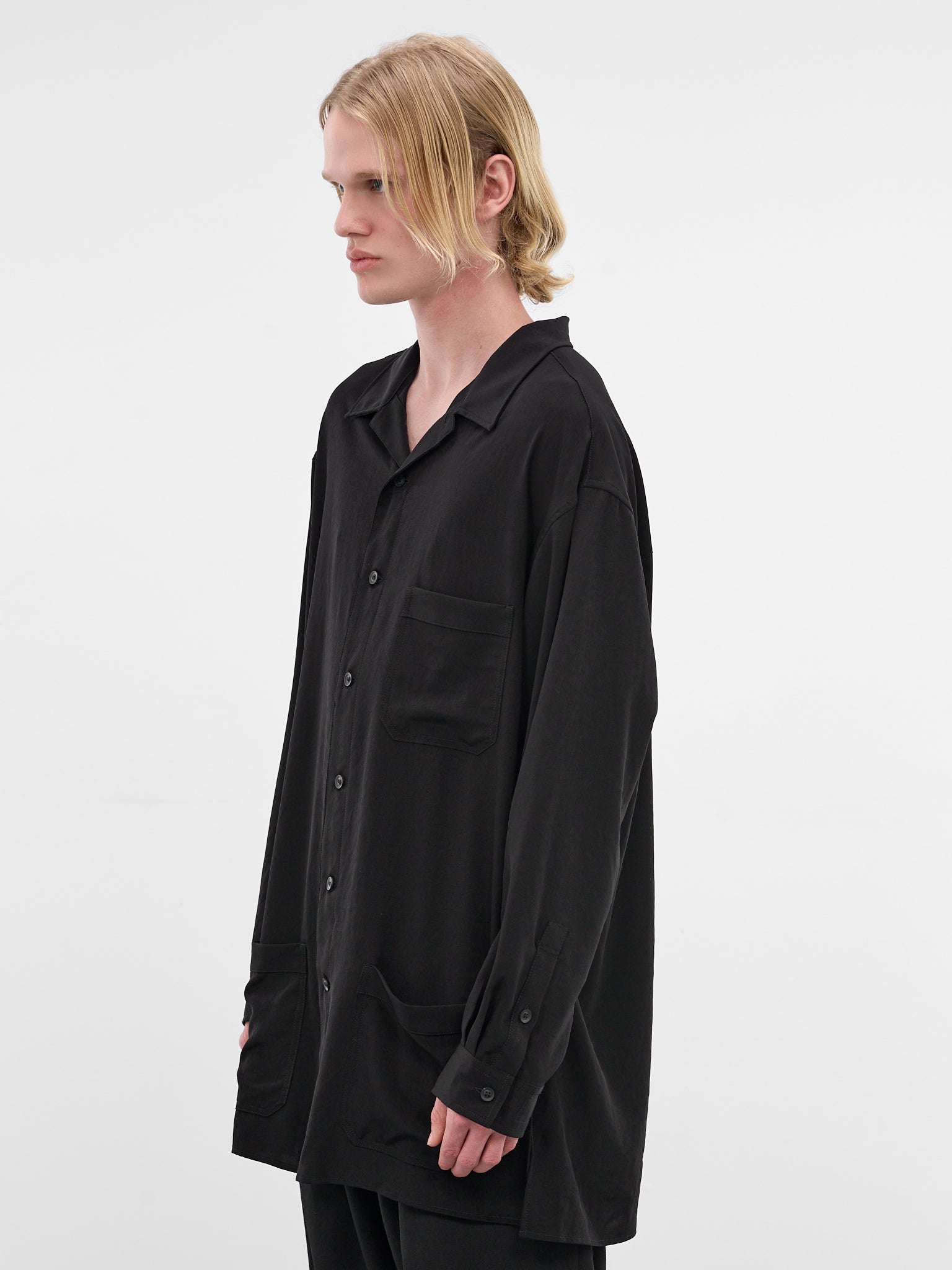 Black Drape Relaxed Tuxedo Blouse (HK-B01-500-1-BLACK)