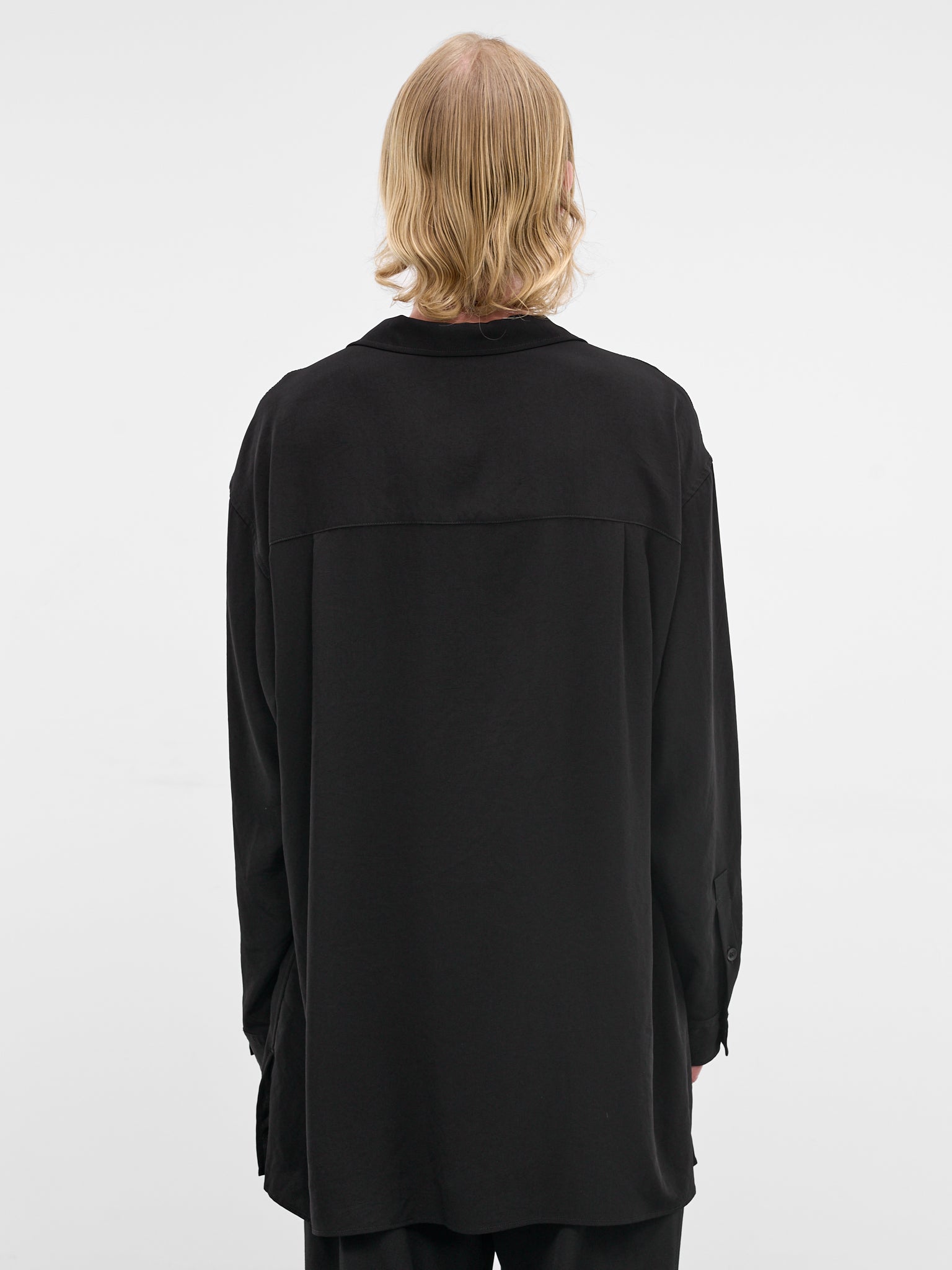 Black Drape Relaxed Tuxedo Blouse (HK-B01-500-1-BLACK)