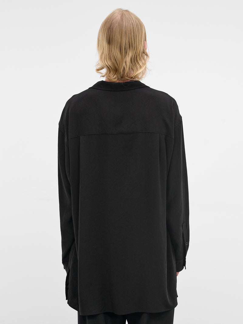 Black Drape Relaxed Tuxedo Blouse (HK-B01-500-1-BLACK)