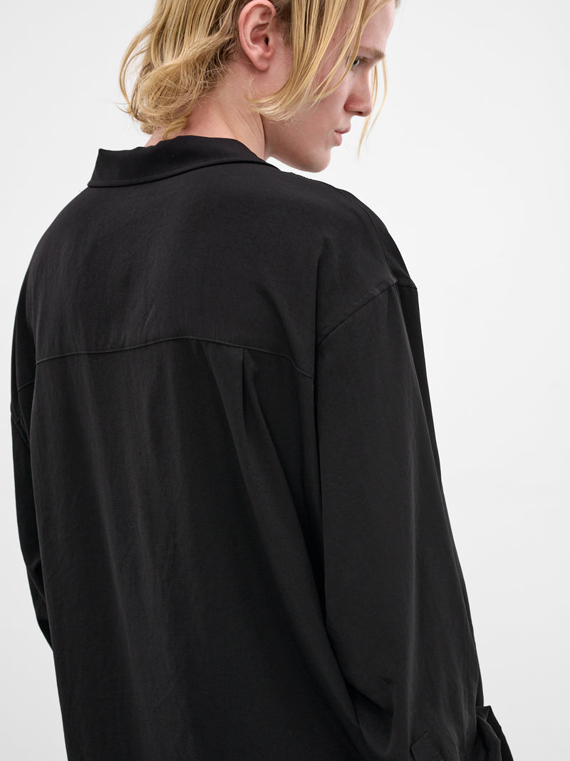 Black Drape Relaxed Tuxedo Blouse (HK-B01-500-1-BLACK)