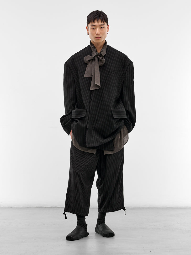 Black Striped Cropped Wide Trousers (HK-P54-227-1-BLACK)