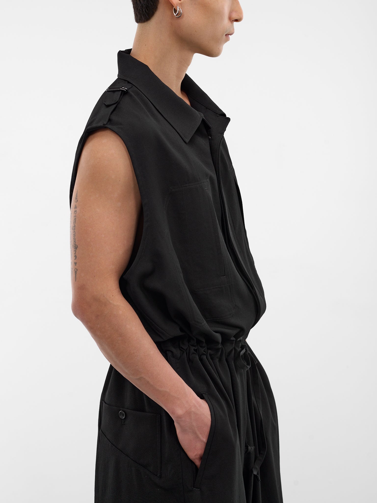 Black Wool Gabardine Jumpsuit (HK-D03-100-2-BLACK)