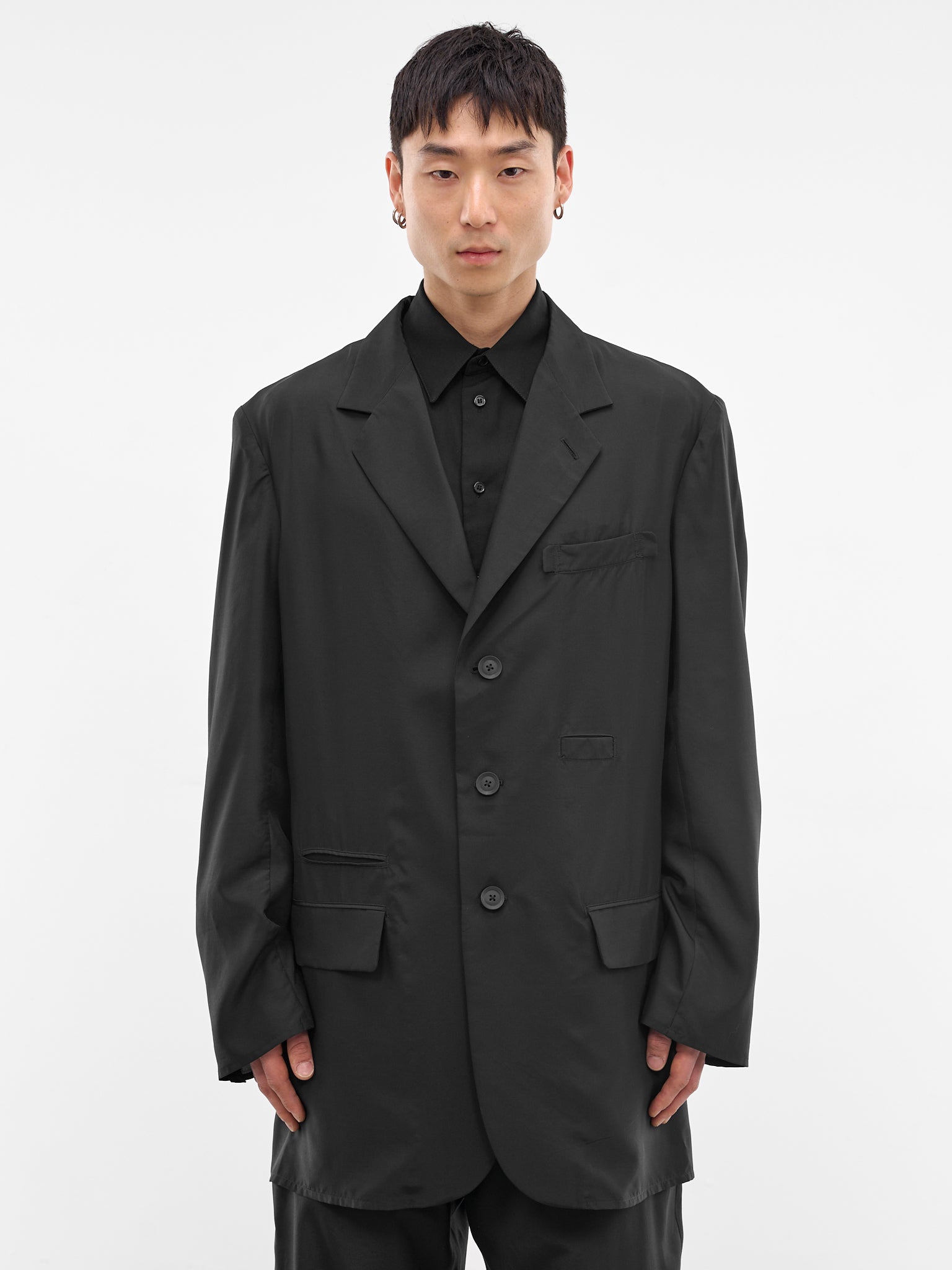 Black Silk Relaxed Blazer (HK-J22-444-1-BLACK)