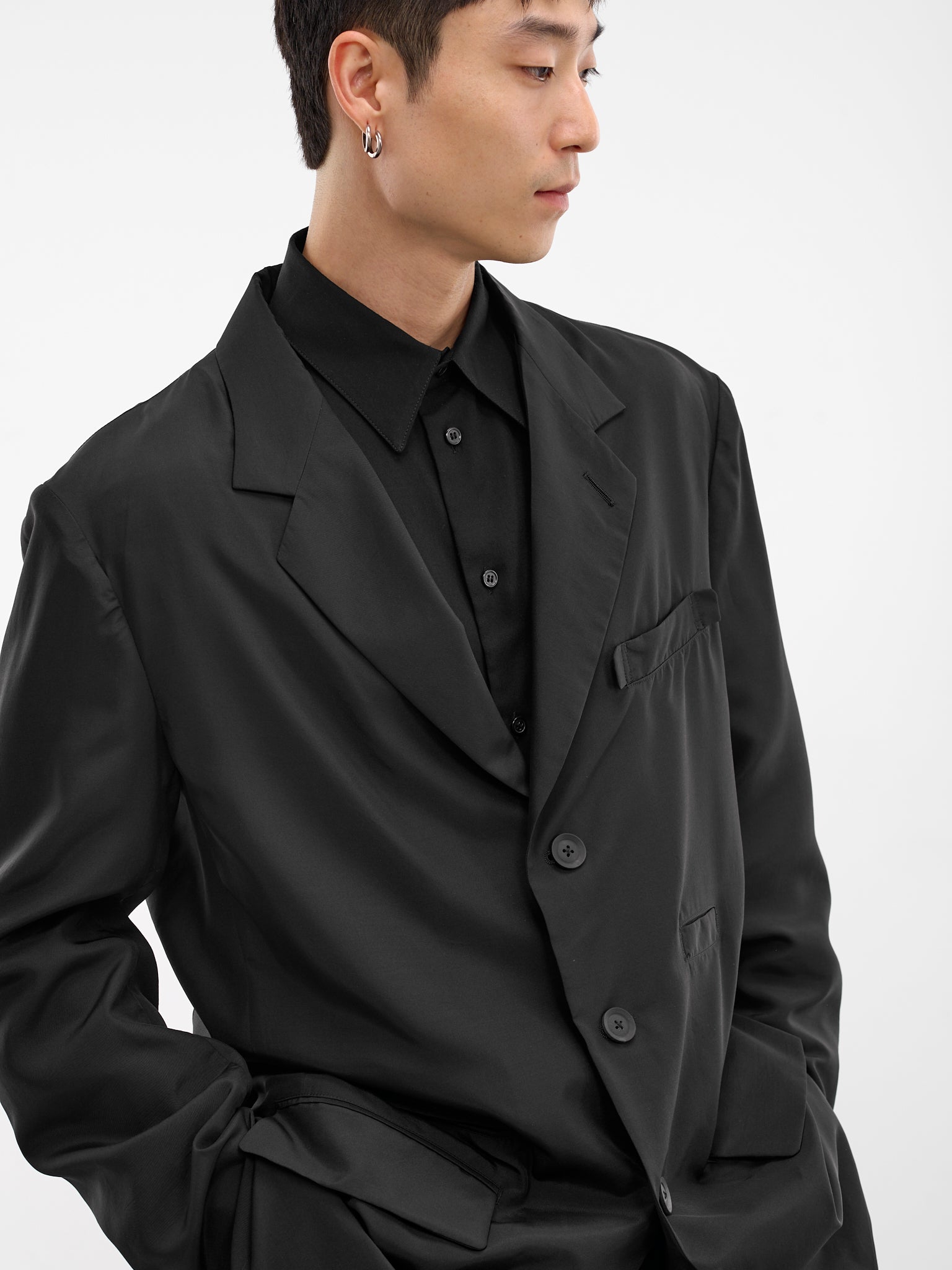 Black Silk Relaxed Blazer (HK-J22-444-1-BLACK)