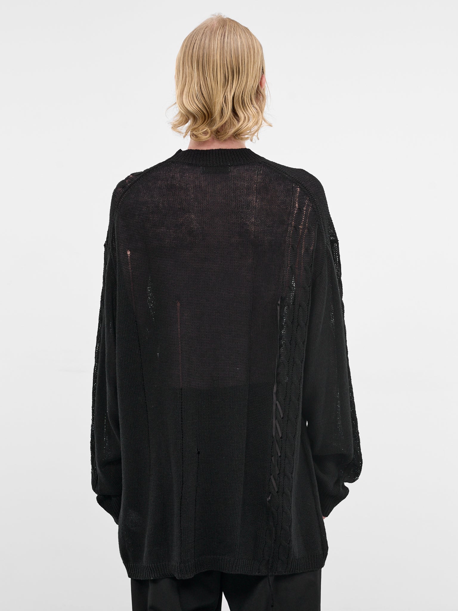 Black Distressed Linen-Cotton Sweater (HK-K08-374-1-BLACK)