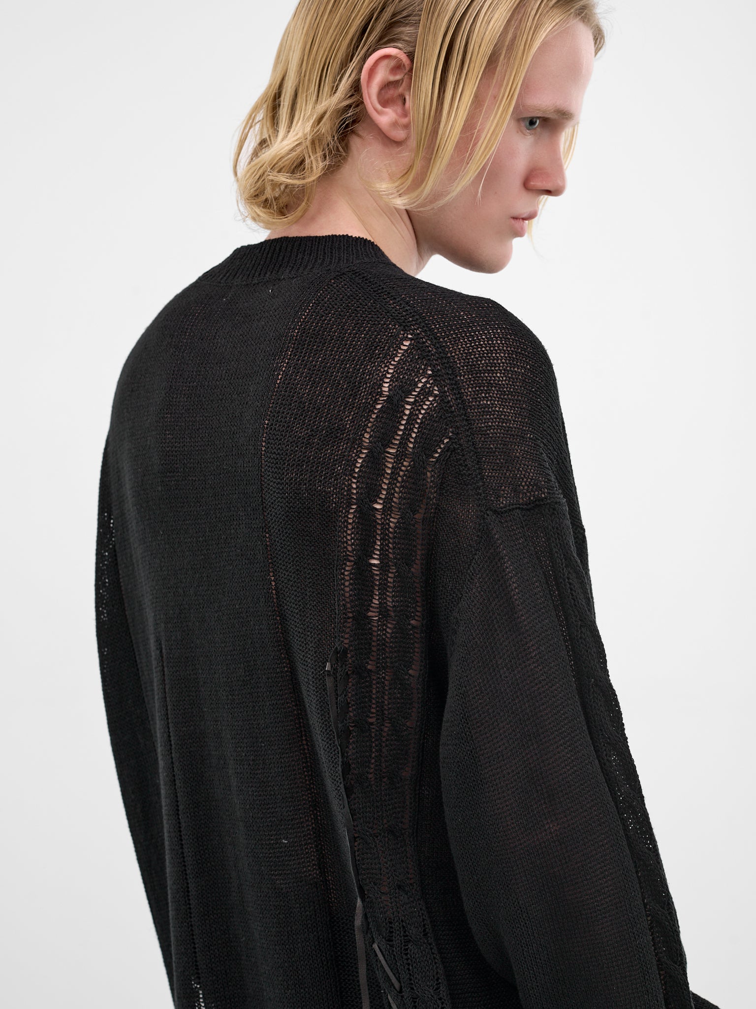 Black Distressed Linen-Cotton Sweater (HK-K08-374-1-BLACK)