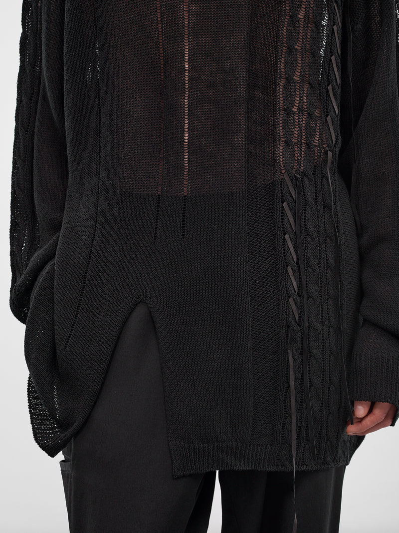 Black Distressed Linen-Cotton Sweater (HK-K08-374-1-BLACK)