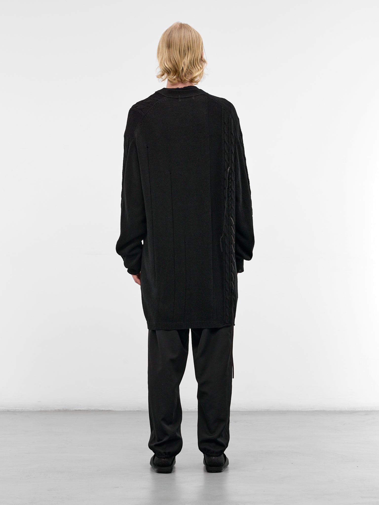 Black Laced Linen-Cotton Cardigan (HK-K375-374-1-BLACK