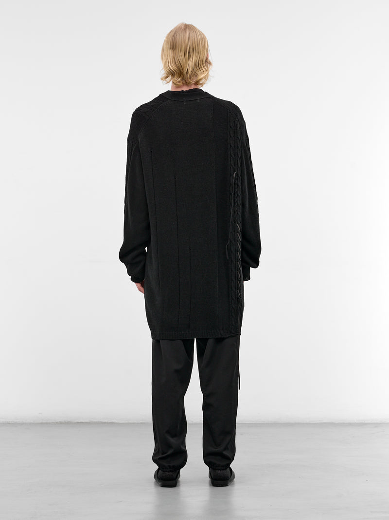 Black Laced Linen-Cotton Cardigan (HK-K375-374-1-BLACK